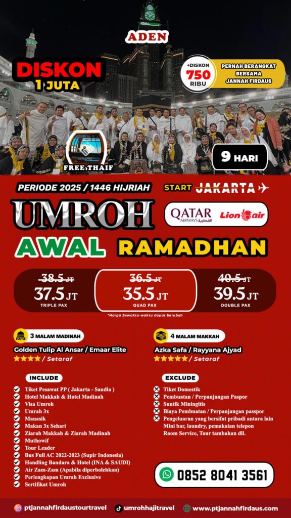 biaya paket umroh awal ramadhan 2025 aden pt jannah firdaus tour travel