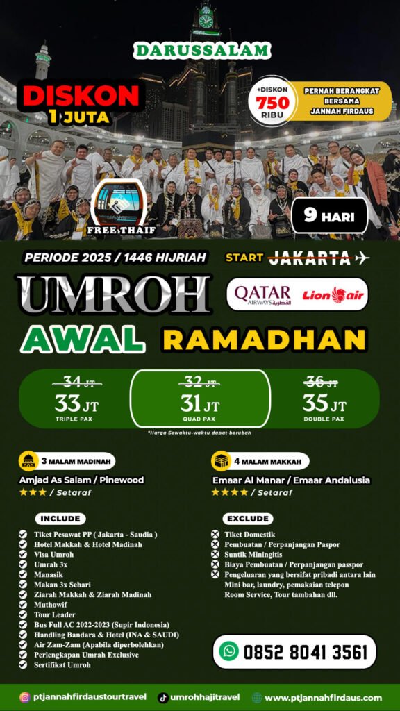 biaya paket umroh awal ramadhan 2025 darussalam pt jannah firdaus tour travel