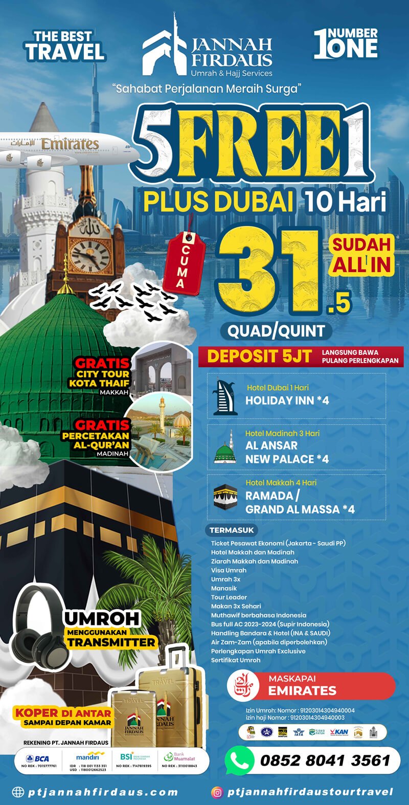 Paket Umroh Plus Dubai Januari Februari 2025 5 FREE 1