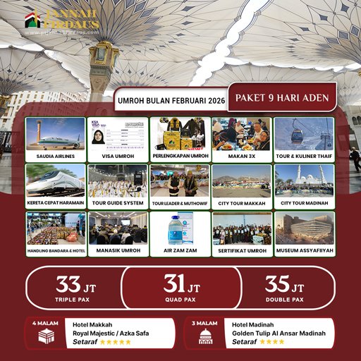 umroh bulan februari aden 2026 paket 9 hari