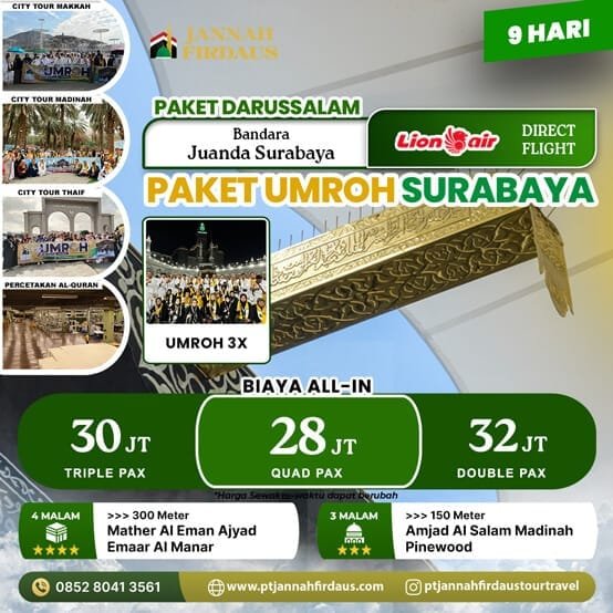 Paket Umroh Surabaya 2025 Darussalam 9 Hari