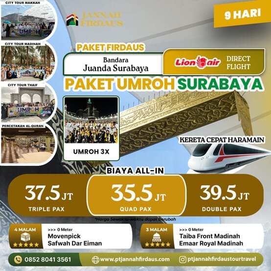 Paket Umroh Surabaya 2025 Firdaus 9 Hari