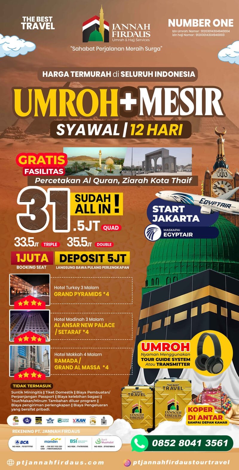 Umroh Plus Mesir Syawal 2025 Paket 12 Hari Jannah Firdaus Tour Travel