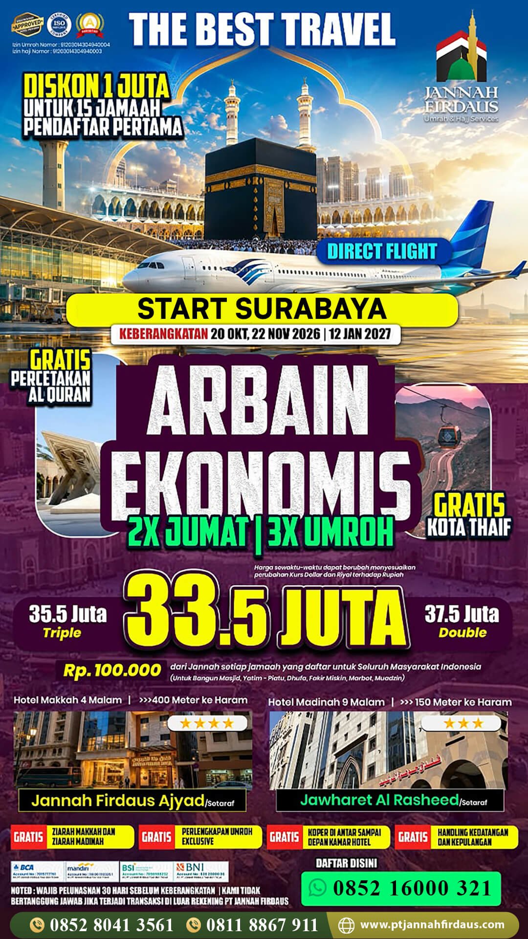 Harga Umroh Surabaya 2026 2027 3 umroh surabaya jannah firdaus paket arbain 1448 hijriah