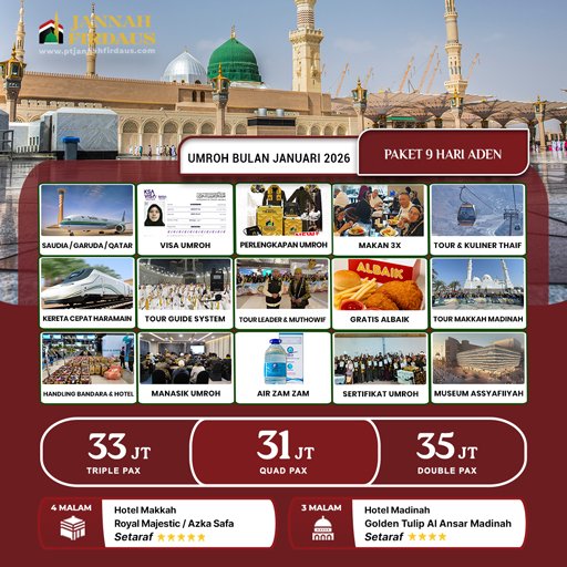 umroh bulan januari aden 2026 paket 9 hari