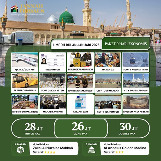 umroh bulan januari promo 2026 paket 9 hari