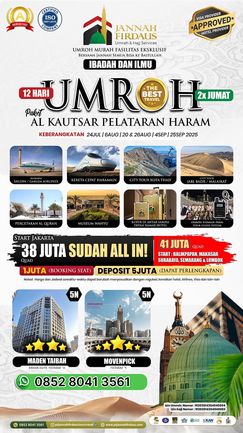 Harga Paket Umroh Terbaru 2025 2026 5 12 hari hotel pelataran