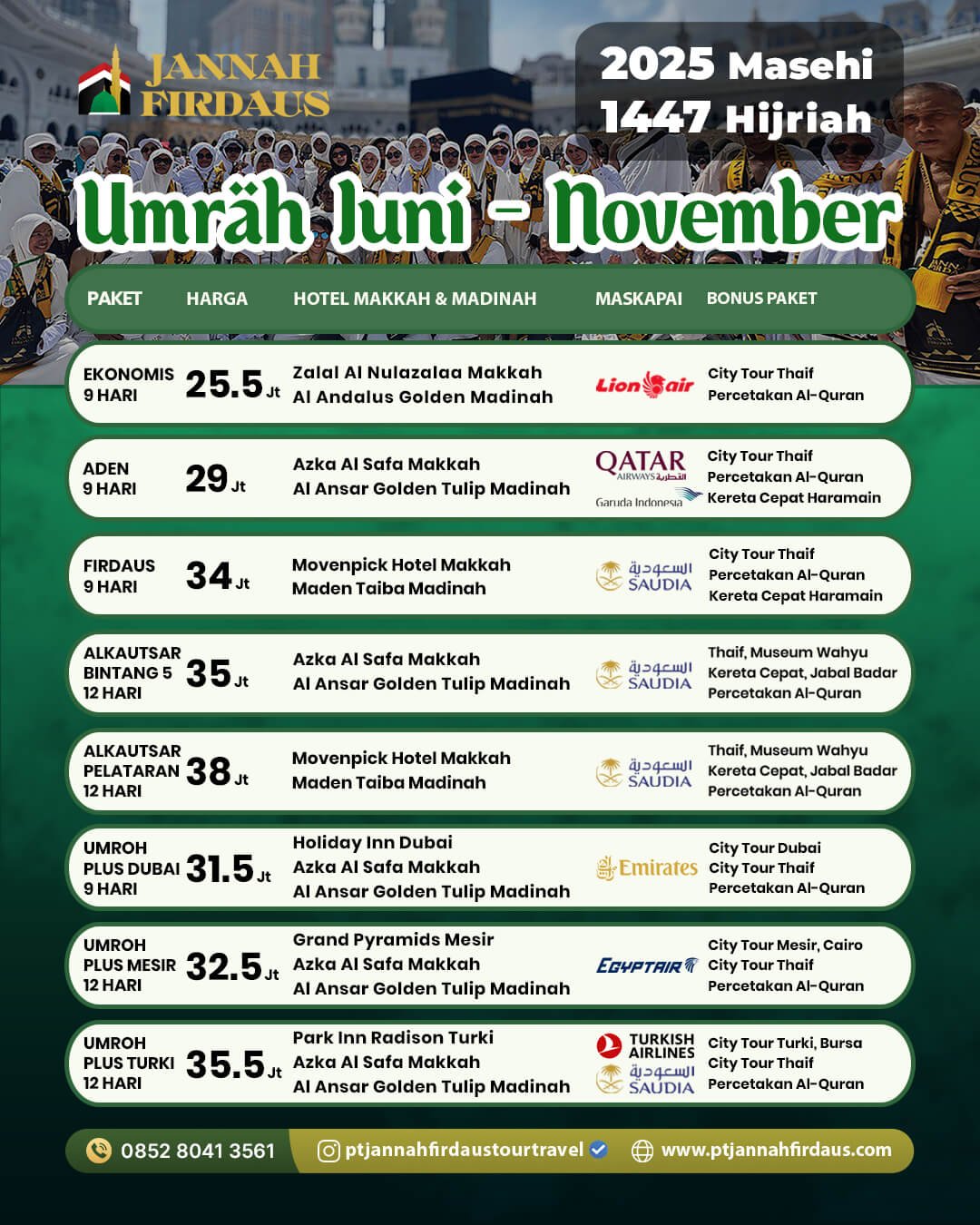 Harga Paket Umroh Terbaru 2025 2026 27 paket umroh 2025 jannah firdaus tour travel