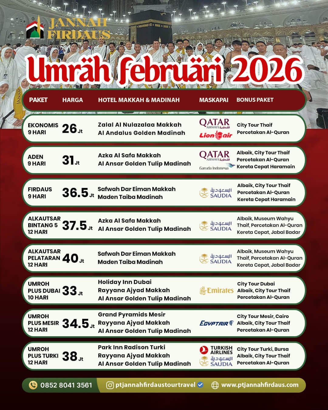Harga Umroh Februari 2026 26 umroh februari 2026 jannah firdaus flyer