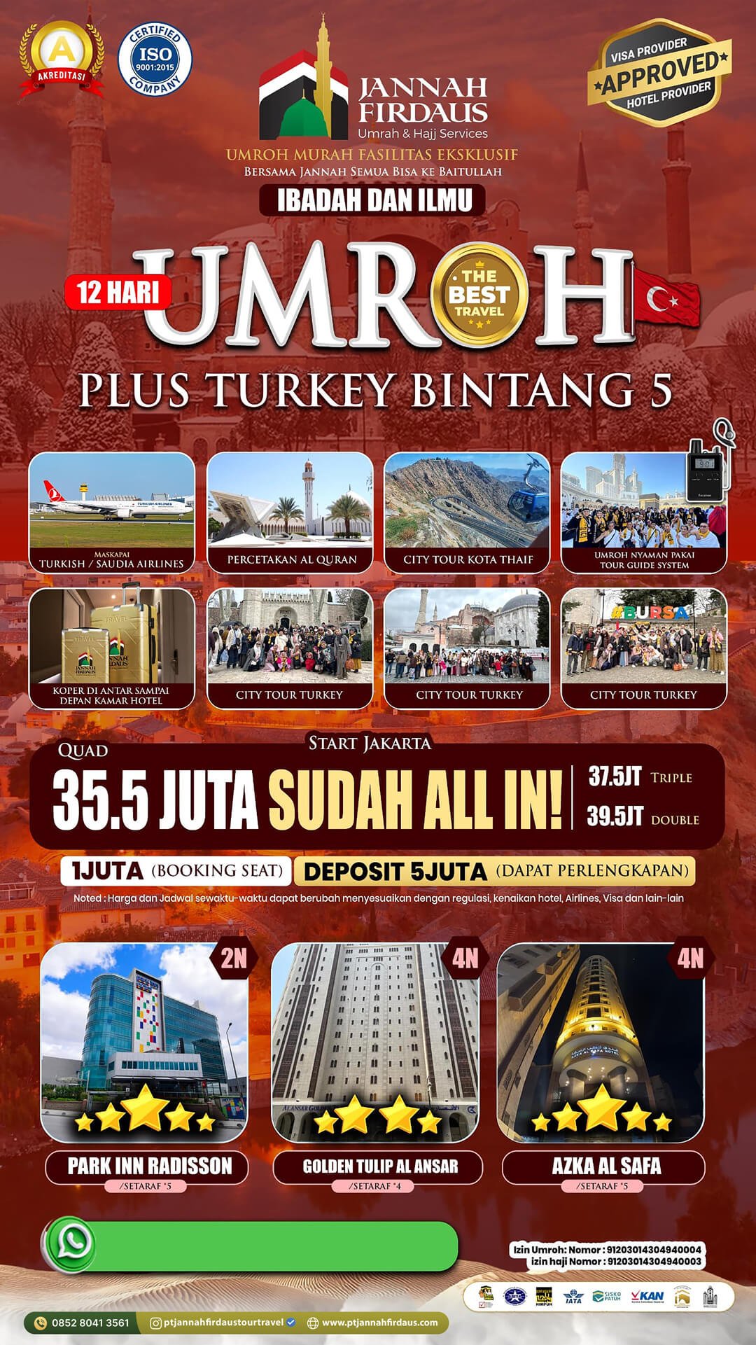 Harga Paket Umroh Terbaru 2025 2026 8 umroh plus turki 2025 pt jannah firdaus flyer