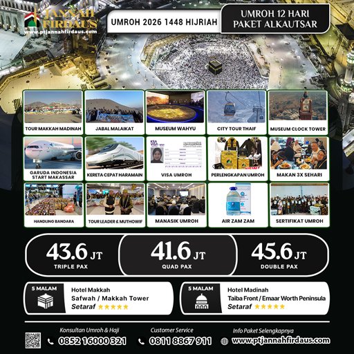 umroh makassar 2026 1448 hijriah paket 12 hari alkautsar