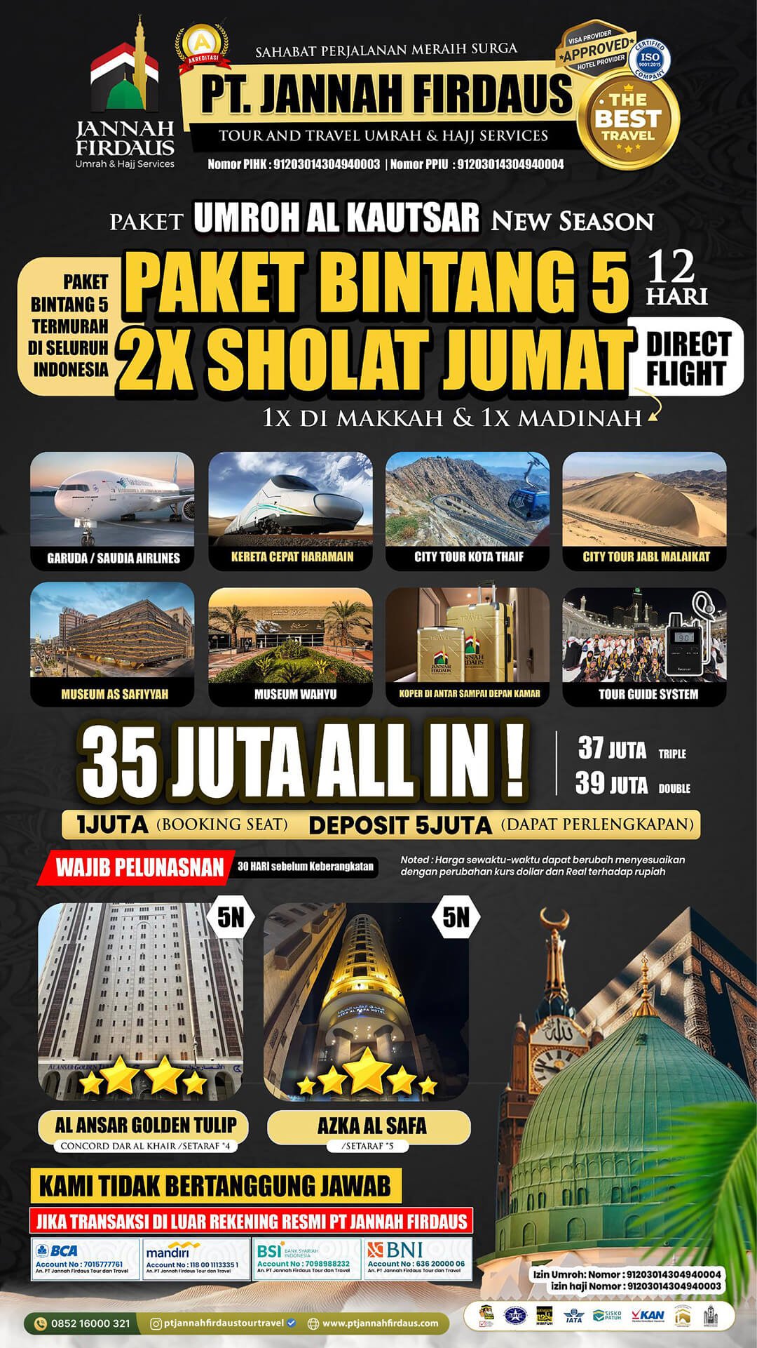 Biaya Paket Umroh September 2025 5 umroh september 2025 jannah firdaus paket alkautsar bintang 5