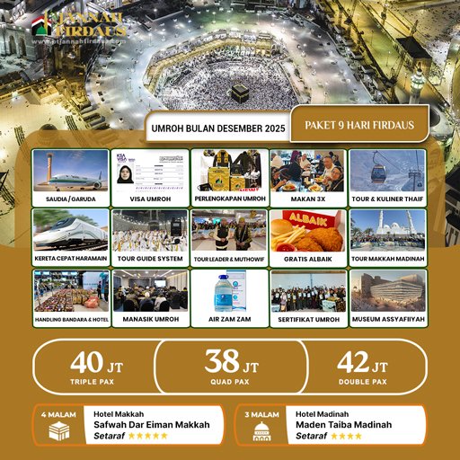 umroh bulan desember firdaus 2025 paket 9 hari