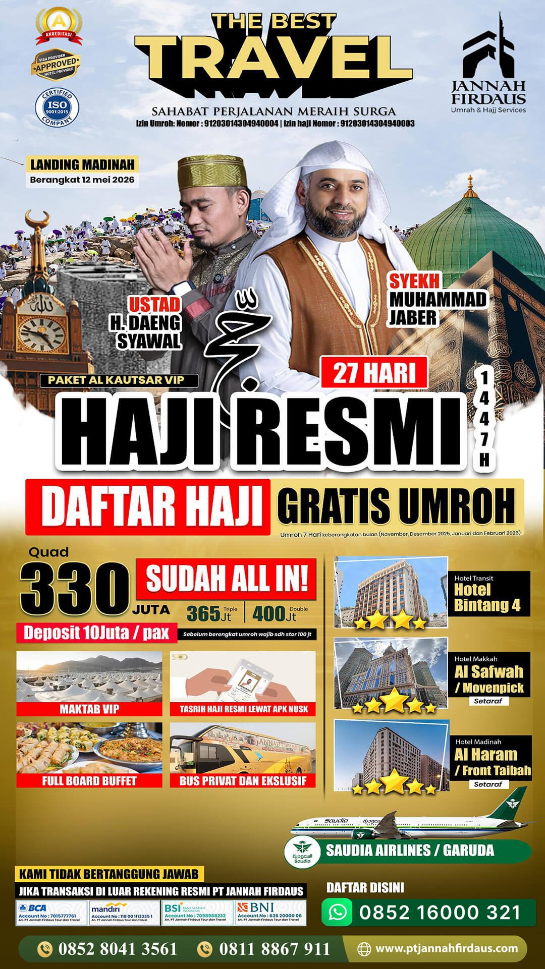 Haji 2026 Jannah Firdaus Tour Travel 2 Haji Tanpa Antri 2026 Bersama Syekh Muhammad Jaber Paket VIP