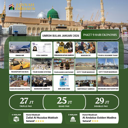 umroh bulan januari promo 2026 paket 9 hari new