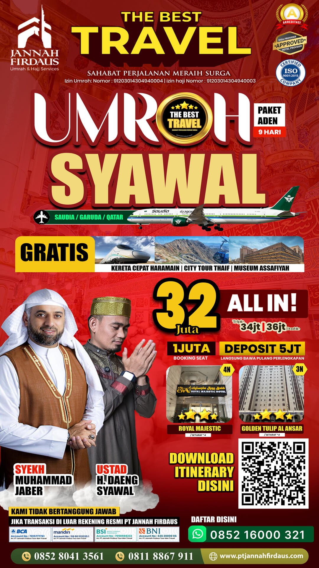 Harga Umroh Maret 2026 18 umroh syawal 2026 paket aden 9 hari