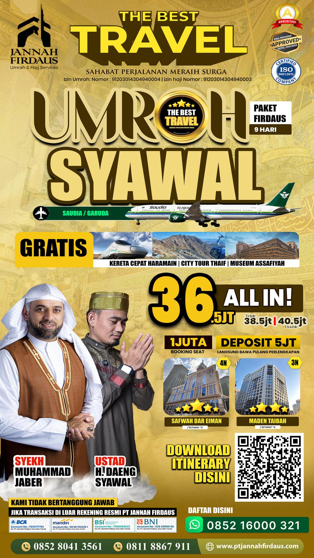 Harga Umroh Maret 2026 19 umroh syawal 2026 paket firdaus 9 hari