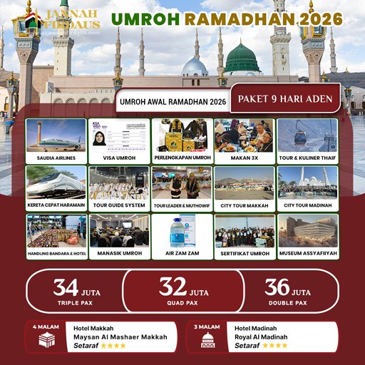 umroh bulan ramadhan awal aden 2026 paket 9 hari