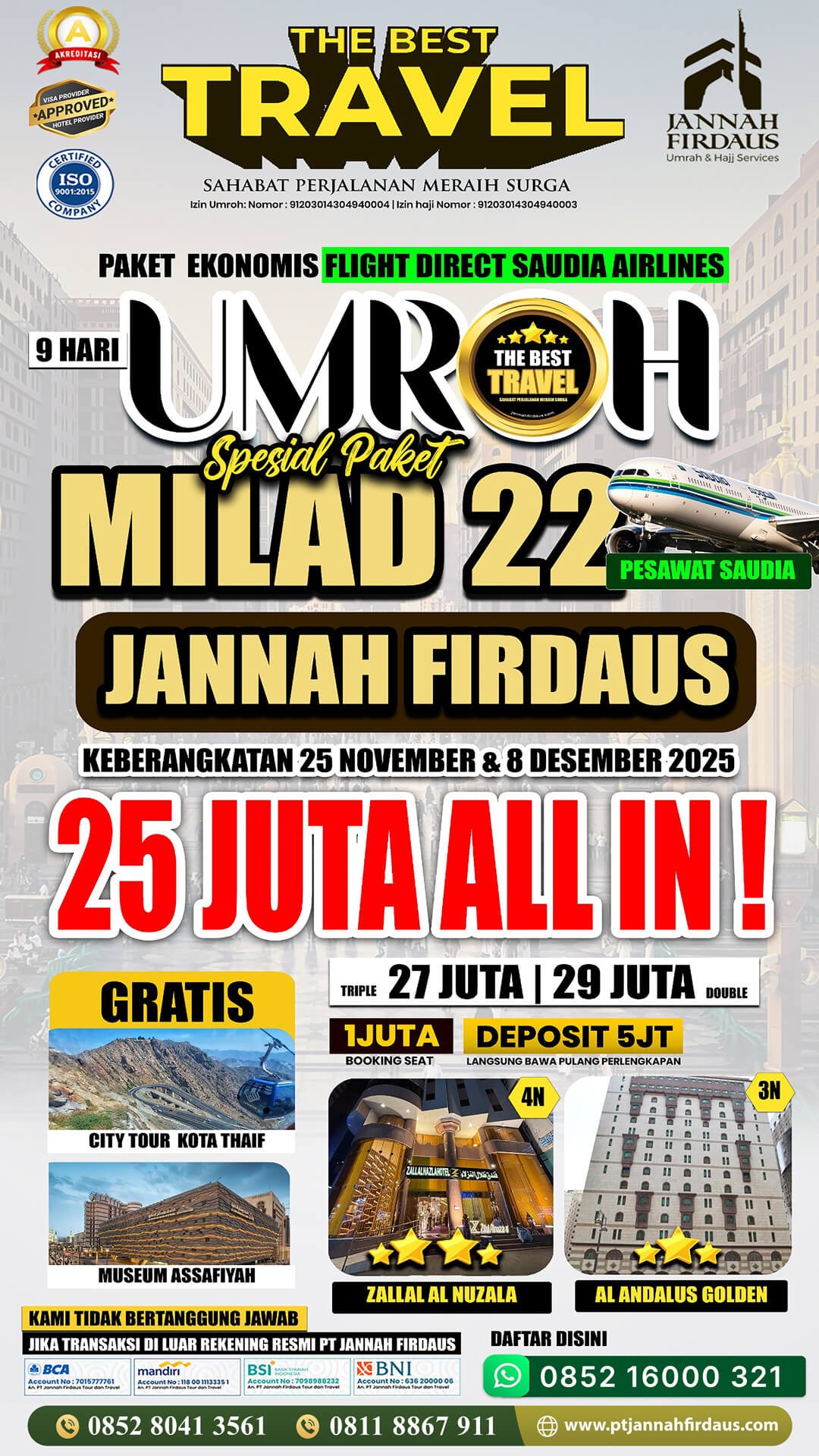 Harga Paket Umroh November 2025 6 umroh ekonomis 2025 by saudia airlines november desember