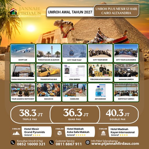 umroh plus mesir awal tahun 2027 1448 hijriah jannah firdaus
