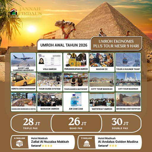 umroh promo 2026 plus mesir ekonomis awal tahun landing madinah