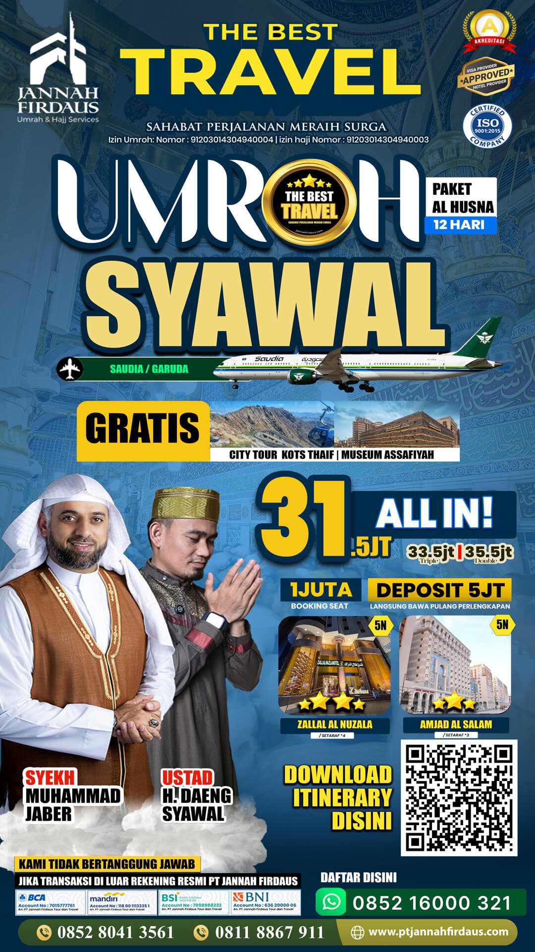 Harga Umroh Maret 2026 22 umroh syawal 2026 paket alhusna 12 hari