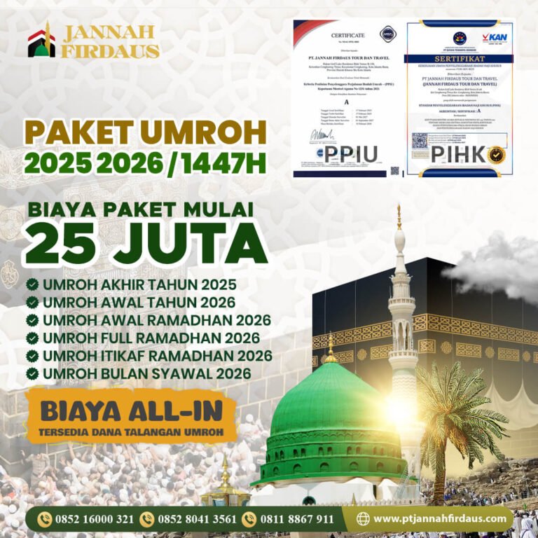 Harga Paket Umroh Terbaru 2026 PT Jannah Firdaus Paket Umroh 2025 2026 1447h Jannah Firdaus Tour Travel 768x768 