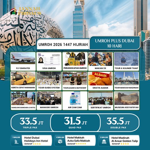 umroh plus dubai 2026 jannah firdaus paket 10 hari