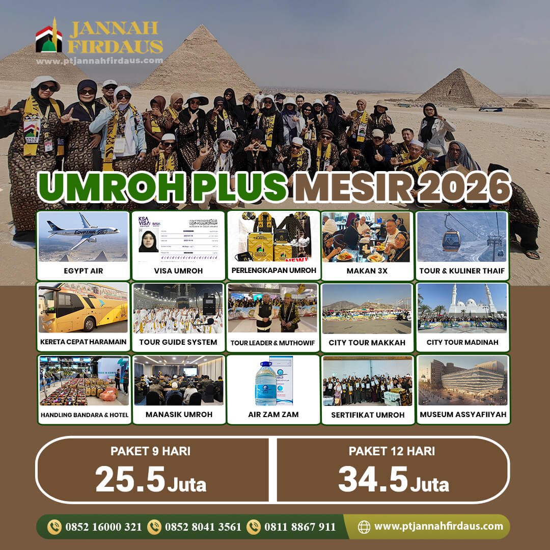 Jannah Firdaus Travel Umroh Haji 92 umroh plus mesir 2026 jannah firdaus tour travel
