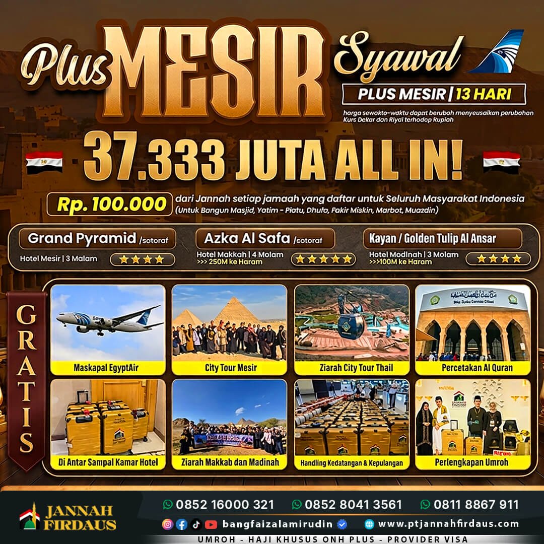 Harga Umroh April 2026 5 umroh plus mesir syawal 1448 hijriah