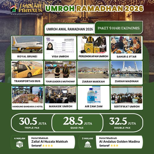 umroh awal ramadhan 2026 paket ekonomis 9 hari royal brunei