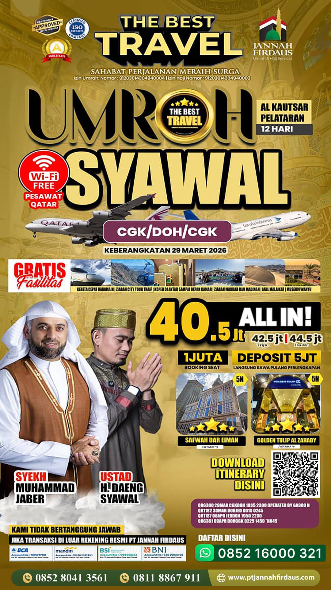 umroh syawal 2026 paket alkautsar hotel pelataran 12 hari garuda qatar