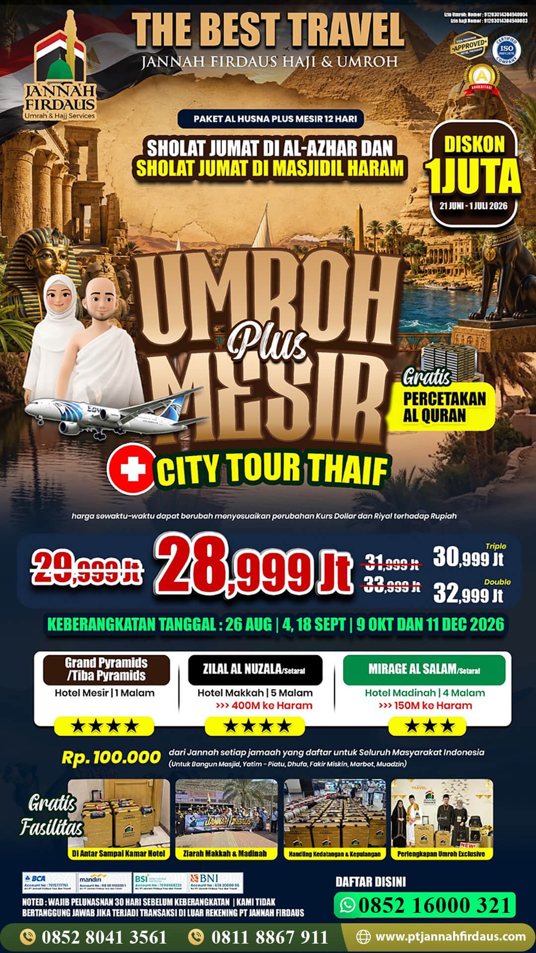 umroh plus mesir 2026 paket 12 hari alhusna