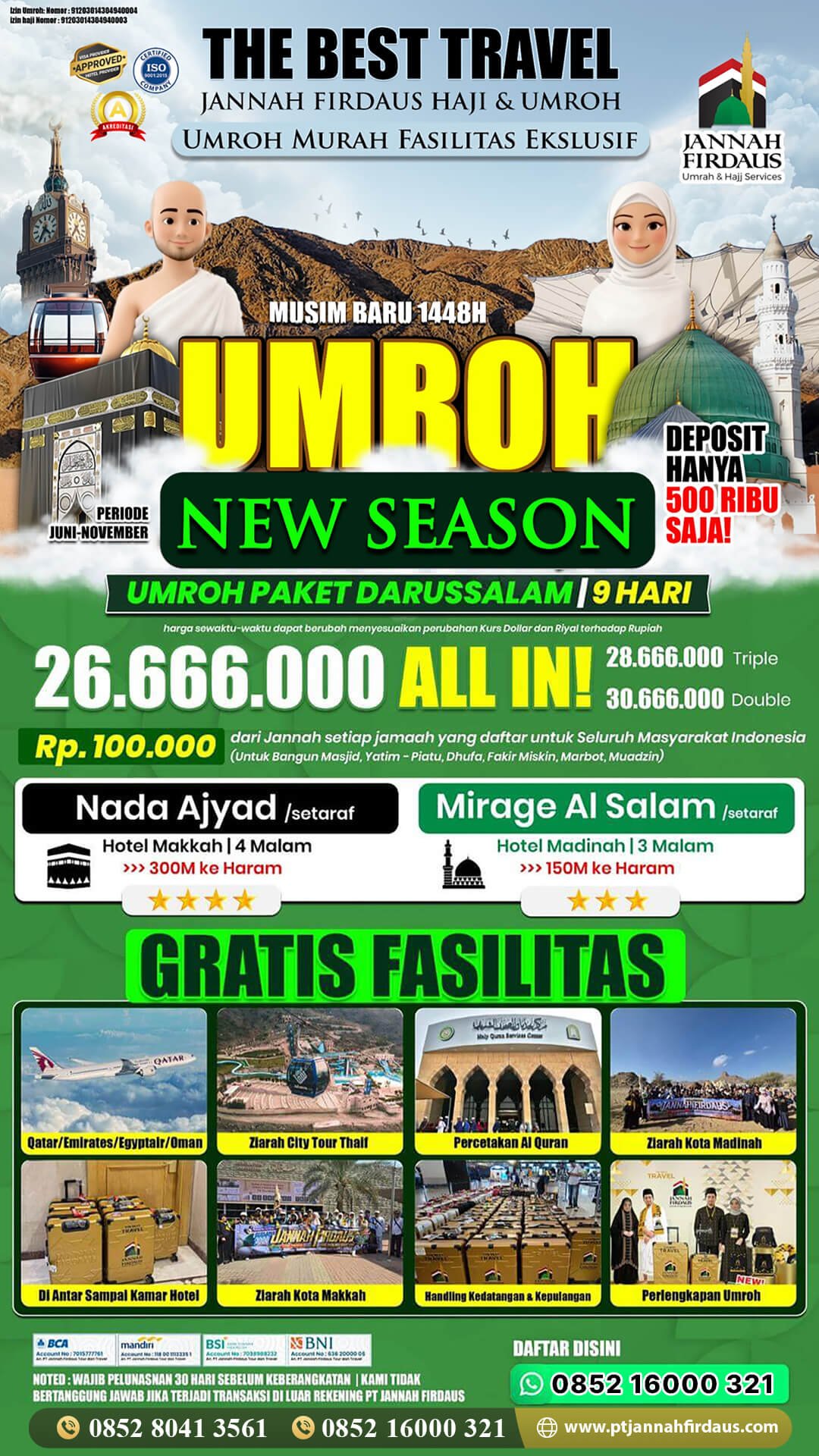 Harga Umroh Agustus 2026 17 paket umroh 2026 jannah firdaus tour travel darussalam