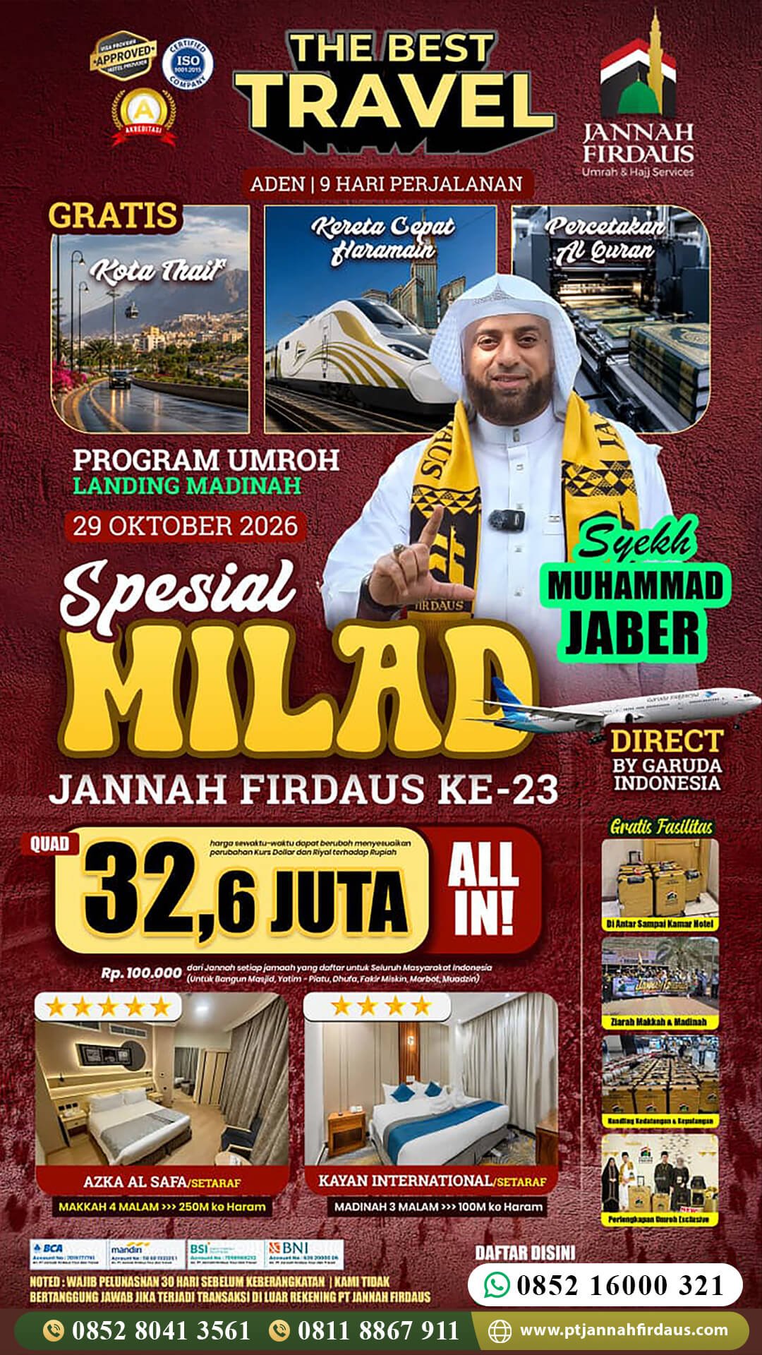 Harga Umroh Oktober 2026 16 umroh 2026 milad jannah firdaus paket aden