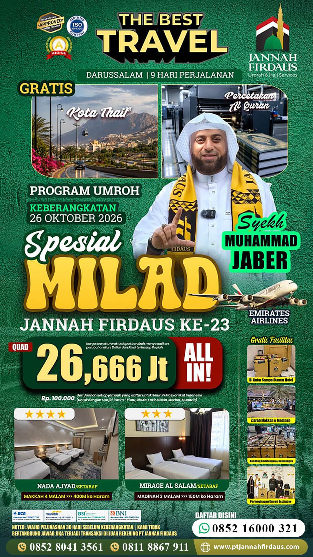 Harga Umroh Oktober 2026 13 umroh 2026 milad jannah firdaus paket darussalam