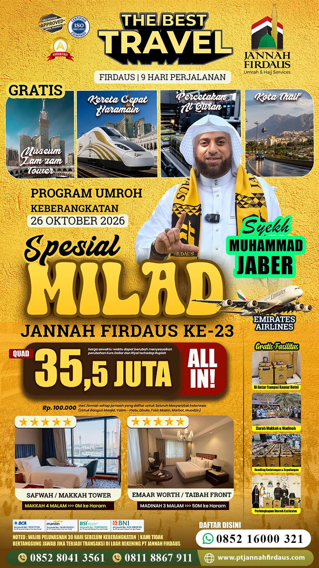 Harga Umroh Oktober 2026 15 umroh 2026 milad jannah firdaus tour travel paket firdaus