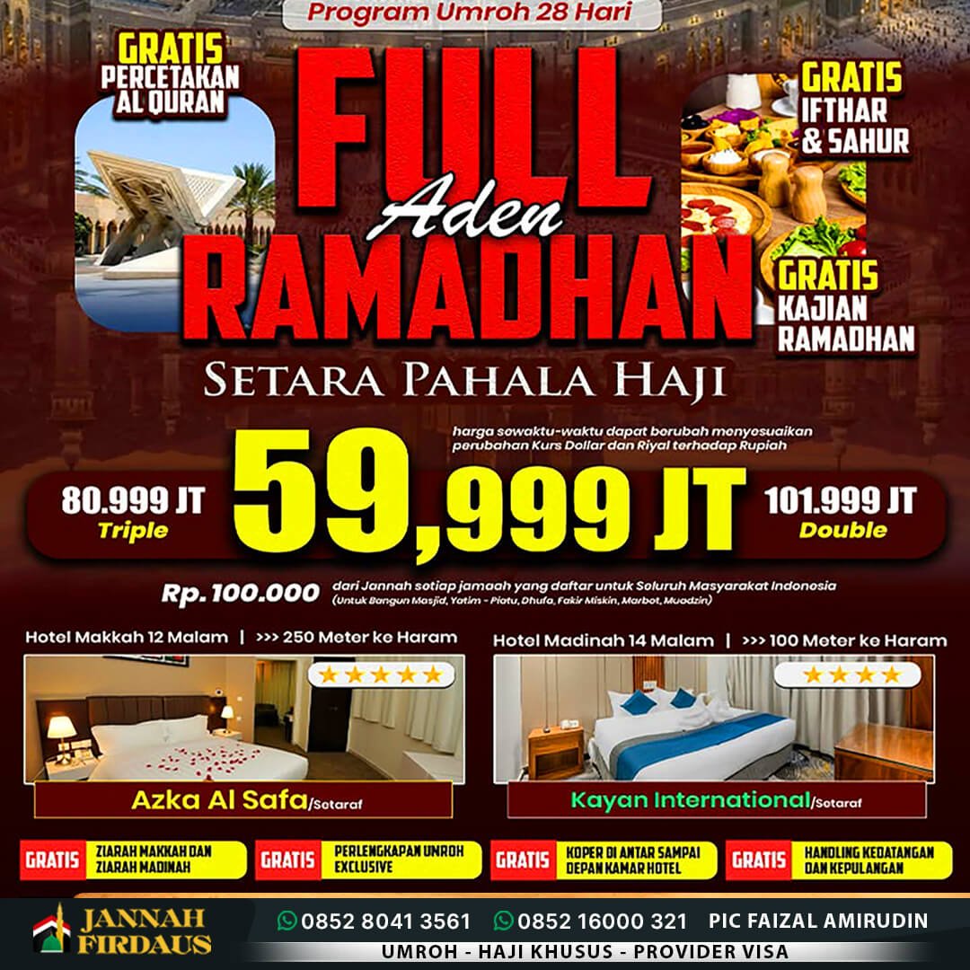 umroh full ramadhan 2027 aden pt jannah firdaus 1448 hijriah