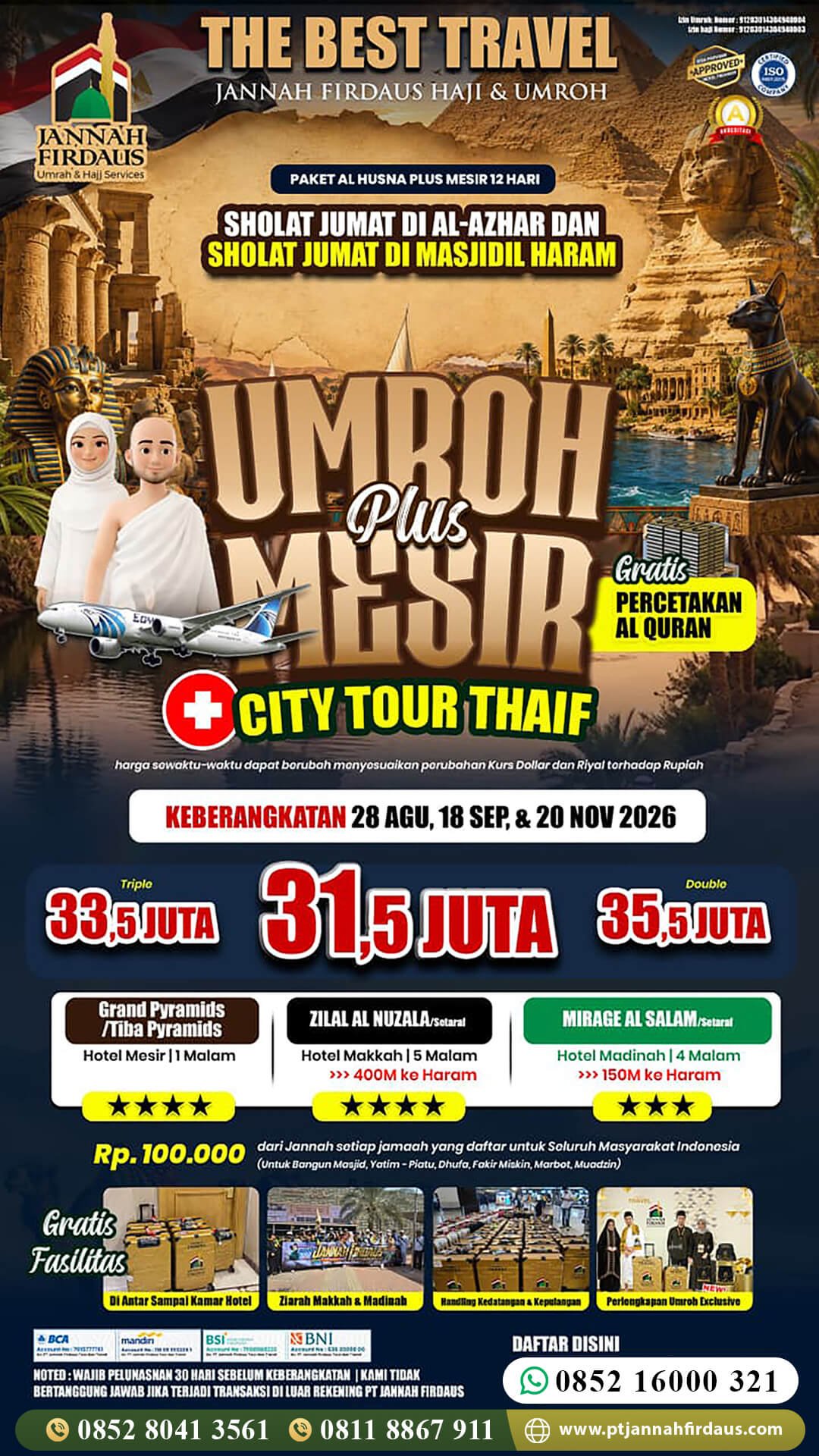 Harga Umroh Oktober 2026 28 umroh plus mesir 2026 jannah firdaus paket alhusna 12 hari 1448 hijriah