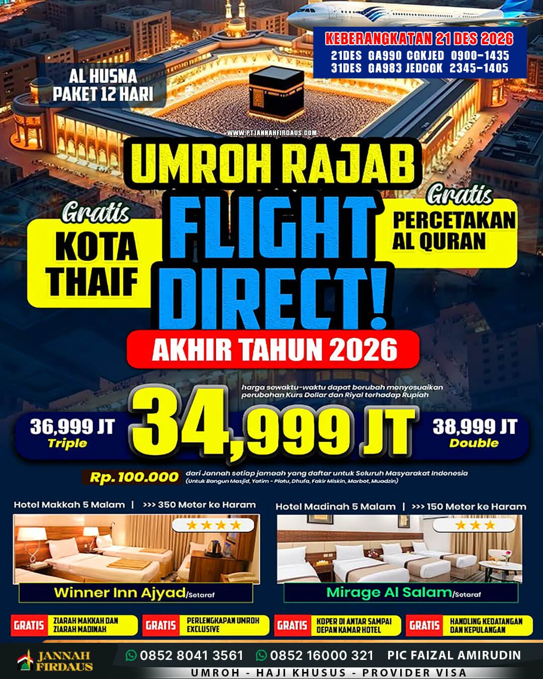 Harga Umroh Akhir Tahun 2026 12 umroh 12 hari akhir tahun 2026 paket alhusna 21 desember