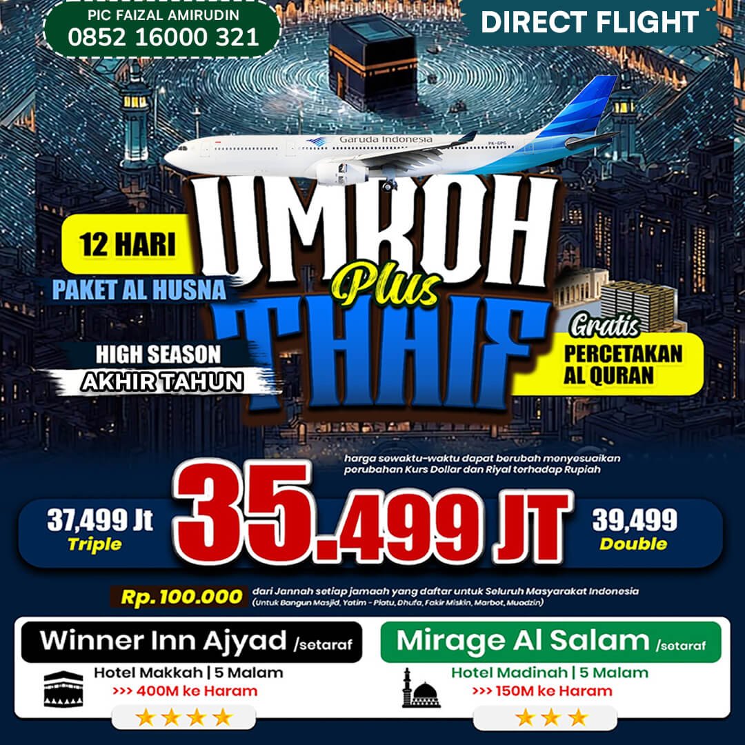 umroh 12 hari akhir tahun 2026 paket alhusna jannah firdaus