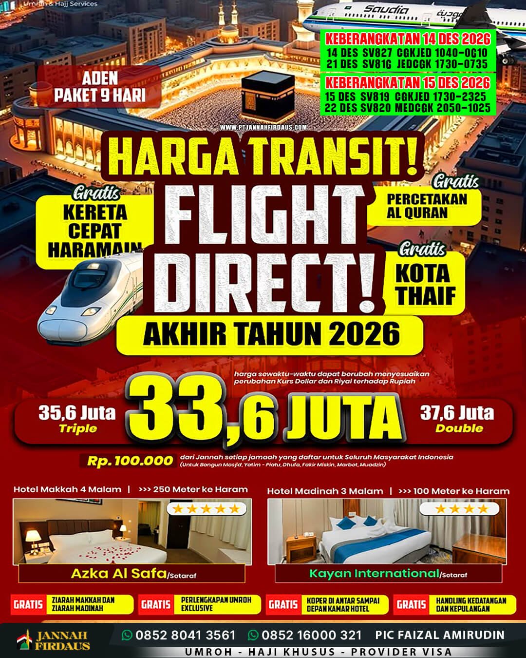 Harga Umroh Akhir Tahun 2026 4 umroh 9 hari akhir tahun 2026 paket aden 14 desember dan 15 desember