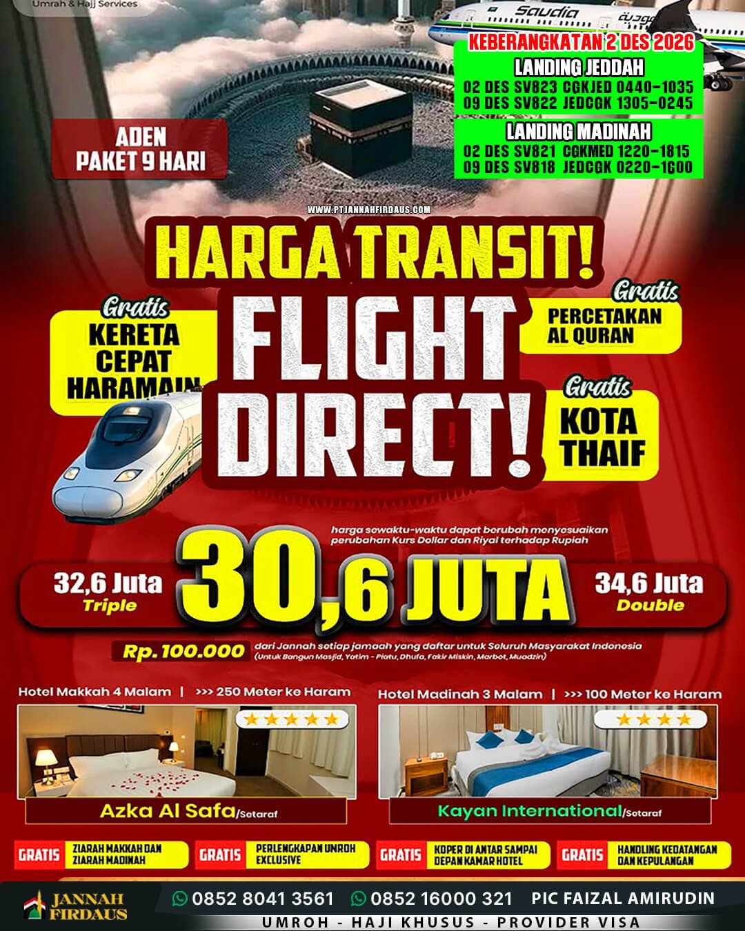Harga Umroh Akhir Tahun 2026 3 umroh 9 hari akhir tahun 2026 paket aden 2 desember