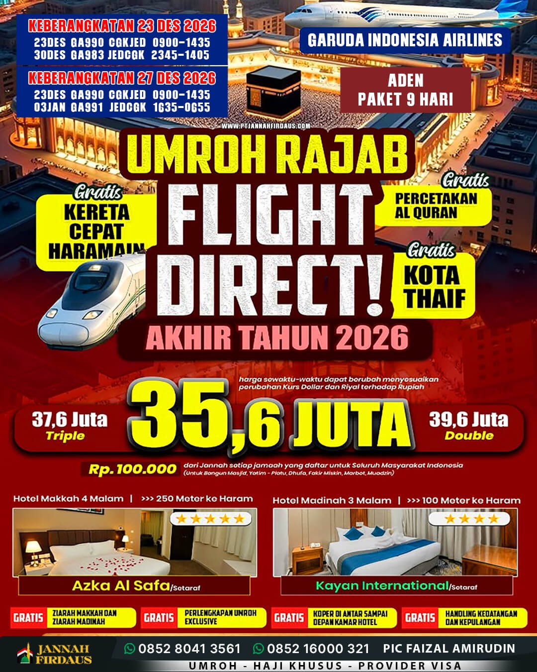 Harga Umroh Akhir Tahun 2026 7 umroh 9 hari akhir tahun 2026 paket aden 23 desember dan 27 desember direct flight
