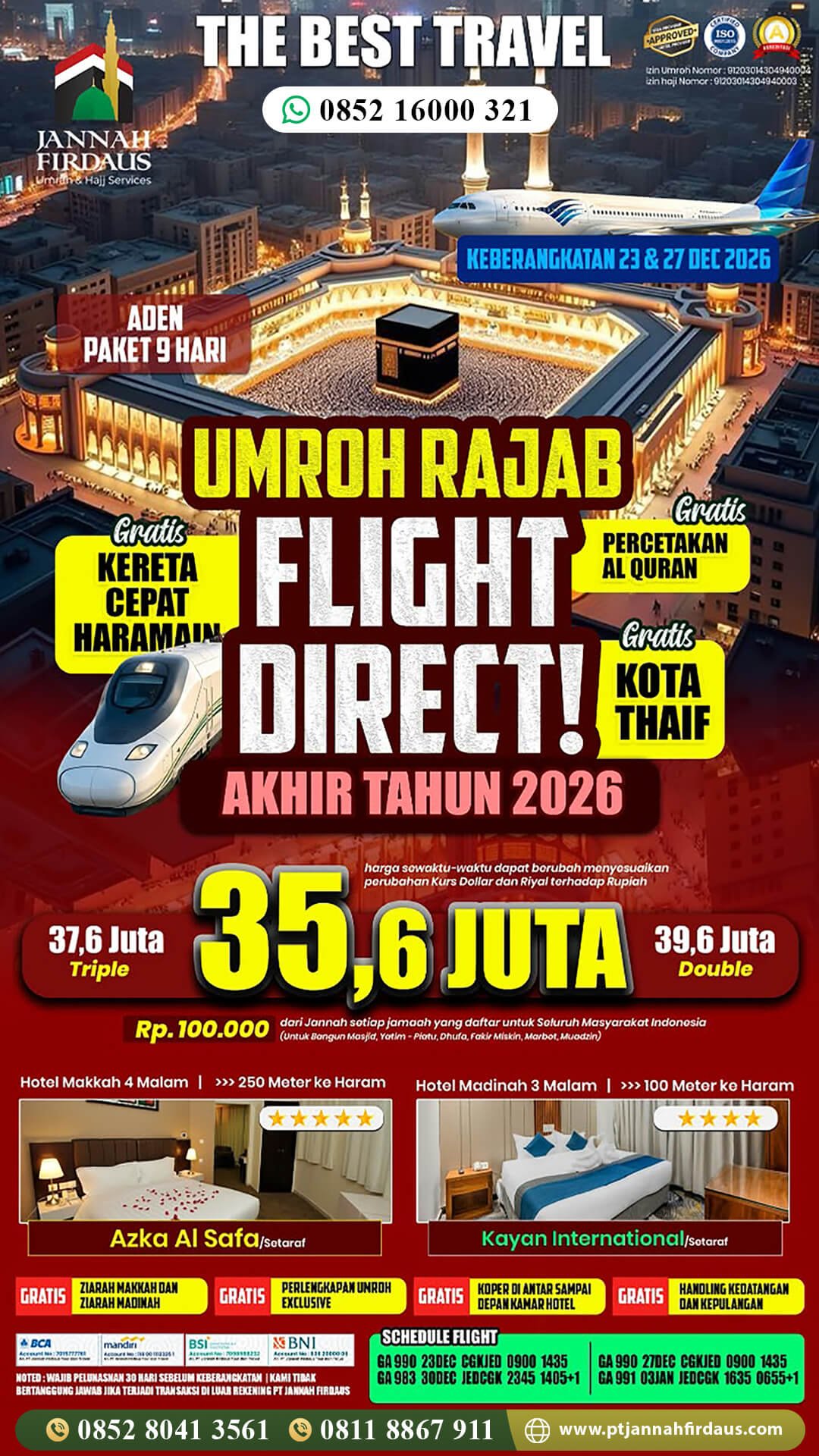 Harga Umroh Surabaya 2026 2027 11 umroh akhir tahun 2026 jannah firdaus paket aden 9 hari