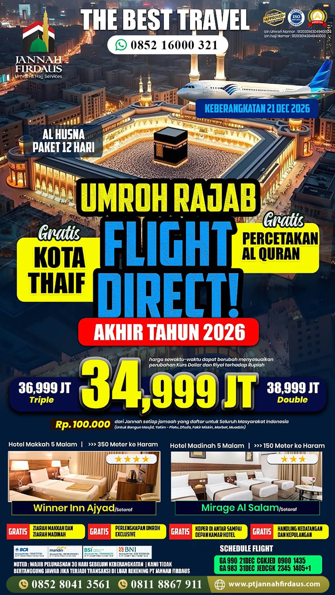 Harga Umroh Surabaya 2026 2027 13 umroh akhir tahun 2026 jannah firdaus paket alhusna 12 hari
