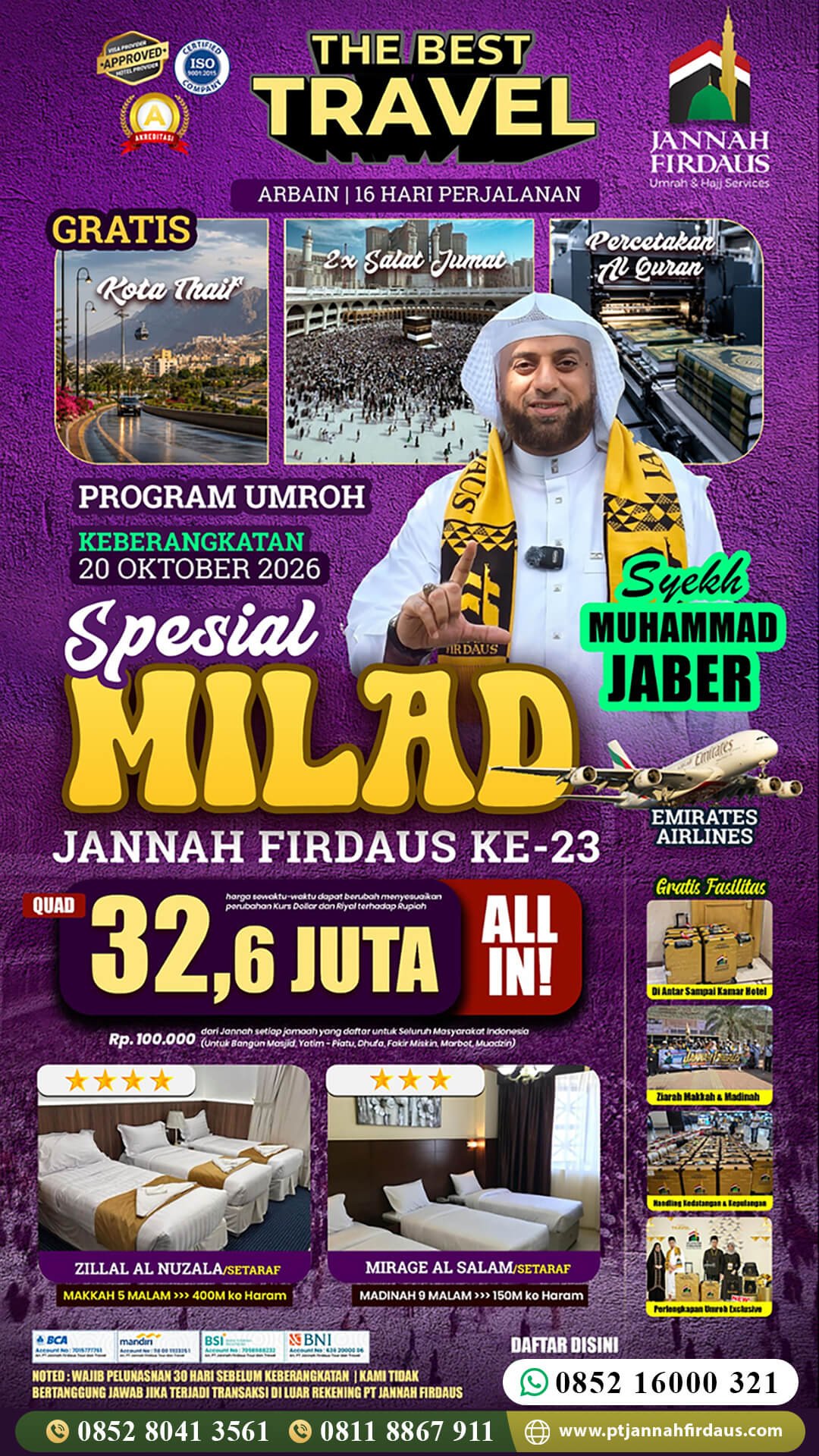 umroh arbain 2026 paket 16 hari milad jannah firdaus