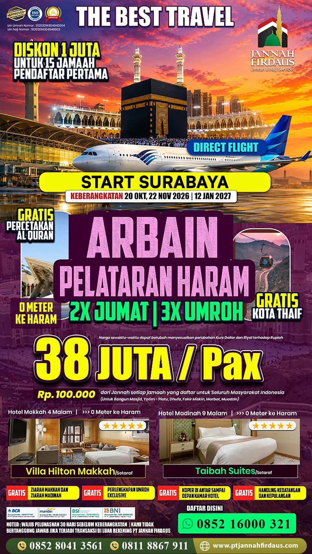 Harga Umroh Surabaya 2026 2027 4 umroh surabaya jannah firdaus paket arbain hotel pelataran 1448 hijriah