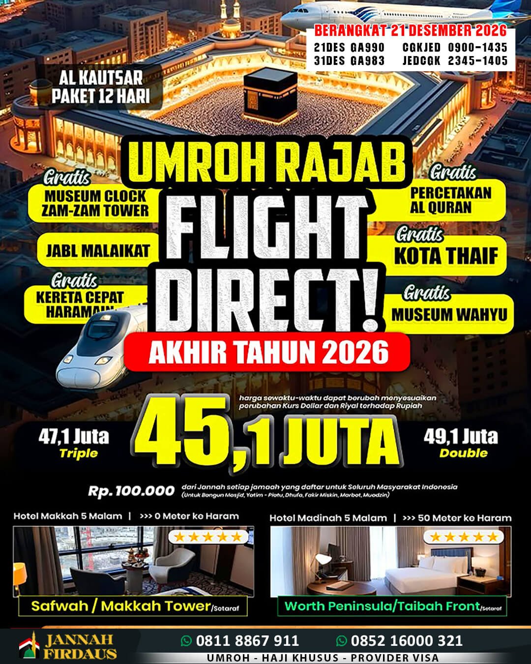 Biaya Umroh 2026 Murah Jaminan Pasti Berangkat 35 jannah firdaus paket alkautsar 21 desember 2026