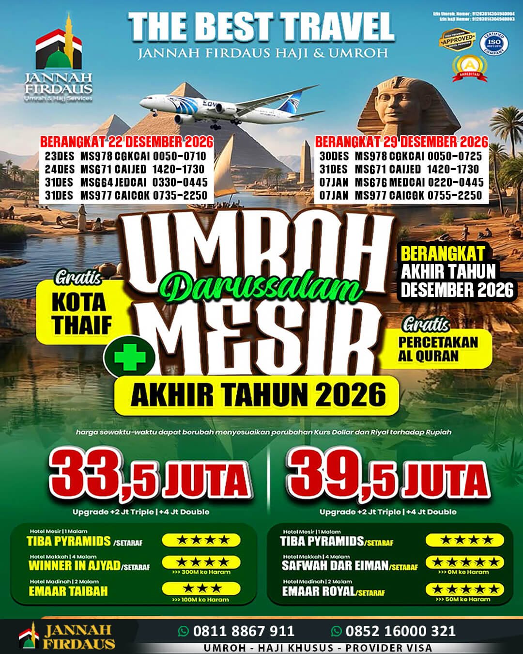 Biaya Umroh 2026 Murah Jaminan Pasti Berangkat 36 jannah firdaus paket darussalam plus mesir 22 desember 2026 & 29 desember 2026